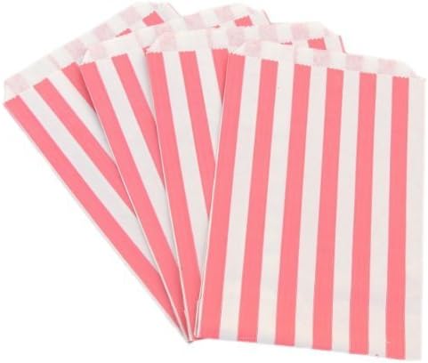 100 x RED STRIPED / STRIPE PAPER CANDY BAGS - 5" x 7" / 12.7 x 17.8cm / 127 x 178mm