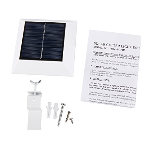 Liqoo® LED PIR Sensor Solarlampe Solarleuchte Wandleuchte Gartenleuchte Solar Leuchte Lampe mit Bewegungsmelder Drahtlos Kaltweiß 6000K Wasserdicht IP44 für Dachrinnen Wand Garten Terrasse Treppen Weiß - 8