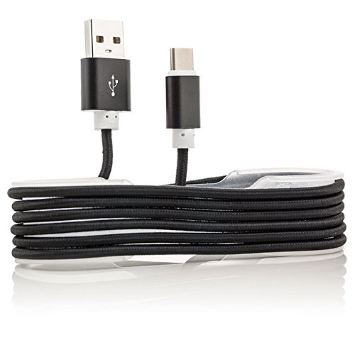 [Saxonia®] 1 m USB-C Ladekabel u Datenkabel auf USB 3.0 Premium High Speed Kabel, Nylon Schwarz