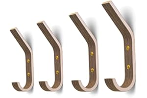 VALIAI Wanddeko Holz Set mit 4 Wandhaken, Die Organisation im Skandinavischen Stil (walnus)