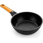 BRA Efficient Orange | Deep Frying Pan 11 in | Cast Aluminium with Non-Stick Platinum Plus, Sling, Suitable for All Hobs Incl