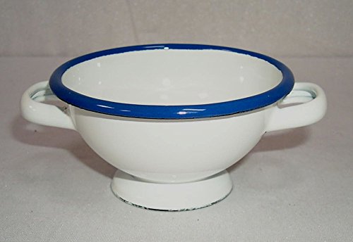 Kleiner Emaille Durchschlag, Seiher, Abtropfsieb weiss- blau, 11 cm - 2