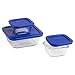 Produktbild Pyrex quadratische Glas Frischhaltedosen Set mit Dunkelblau Kunststoff Cover, Verwendung für Aufbewahrung Lebensmittel, Auflaufform, und Lunchbox one 4-cup in two 1-cup hellblau
