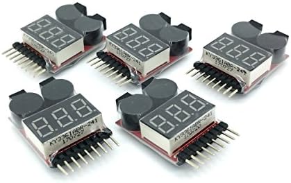Spindee 1-8s Lipo Li-ion LiMn Li-Fe Battery Tester Checker With Low Voltage Checker Buzzer Alarm And Big LED Indicator To Monitor Your Remote Control Drone / Quadcopter / Helicopter / Racing Car (5 pack)