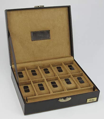 CORDAYS - Porta Orologi con 10 divisori individuali in Pelle Europea di Massima qualità. Colore Marrone. CDM-80002B