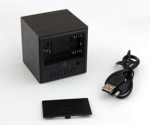 RayLineDo® Neueste Design Mode Black Wood Cube Mini blaue LED Holz Digital Wecker -Time Temperatur Datumsanzeige – Stimme und Berührung aktiviert - 4