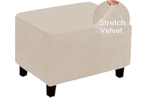Highdi Copri Pouf Rettangolare Elasticizzato Velluto, Spandex Copertura Dell'Ottomano Copri Poggiapiedi Poltrona per Soggiorno, Morbido Rimovibile Lavabile Fodere per Sgabello (Beige,L)