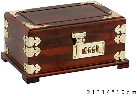 GFEI With lock lock, jewelry box, red wood, Chinese antique collection box, decorative arts and crafts, treasure chest,A