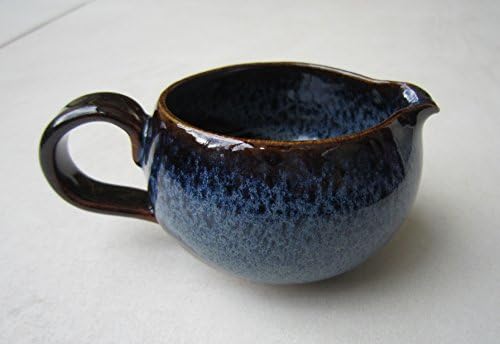 Salad dressing jug; Black and blue jug; Creamer; Milk jug; Sauce jug; Jug with black and blue glaze; Syrup jug; Gravy jug; Blue and black jug; Handmade ceramic jug with shiny blue and black (tenmoku) glazes