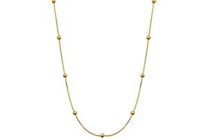 GOLDENCAT Collar Elsa, Collar con Bolitas, Gargantilla Dorada con Bolas, Cadena con Esferas, Longitud 50 cm, Acero Inoxidable, Baño oro 18k