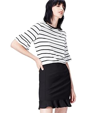 FIND Damen T-Shirt mit Streifen und Leicht Gerüschten Ärmeln