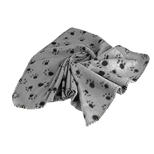 FDSHIP Warm Fleece Blanket Pet Dog Paw Print Pattern Soft Bed Mat (Grey)
