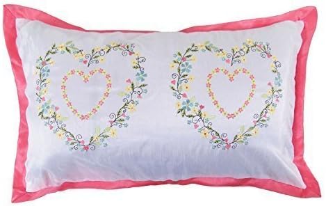EMBROIDERED HEART FLORAL BOUDOIR PINK WHITE GREEN YELLOW CUSHION COVER 30 X 50CM - 12" X 20"
