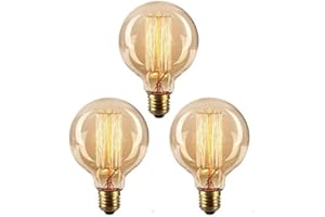 ktjes Vintage Edison Light Bulbs 40W E27 ES Dimmable Screw Edison Bulbs Retro Filament Light Bulb Old Fashioned Style G80 Globe Bulb, 3 Pack