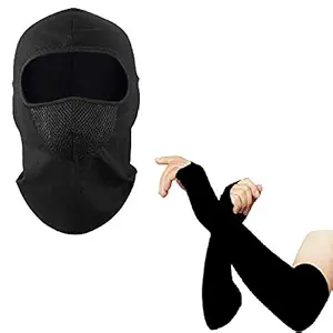 Brats N Beauty - Unisex full face cover Breathable Cotton Fabric Ski Cover Balacava Windproof Bike Face Mask + Hand Protective Arm Sleeve for Bikers (Black)