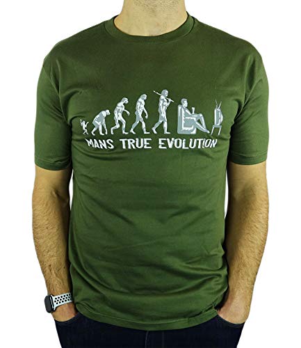 My Generation Gifts Mans True Evolution - Beber Cerveza Divertida del Regalo de cumpleaños/Presente para Hombre de la Camiseta Caqui 2XL