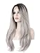 Tsnomore 22inches Hand Tied Long Ombre Lace Front Wig Hair Wigs for Women Daily Use Natural and Healthy (Grey)
