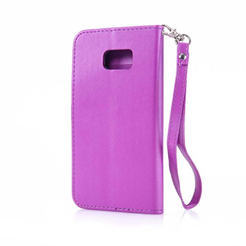 Galaxy S7 Edge Hülle Ledertasche [mit Frei Hartglas Displayschutzfolie], KKEIKO® Schutzhülle PU Leder Tasche Hülle Case für Samsung Galaxy S7 Edge, Wickelfalz Handyhülle mit Bändselloch Standfunktion Karteneinschub und Magnetverschluss, Kratzfeste Lederhülle Flip Wallet (Violett #10) - 3