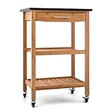 Klarstein Tennessee Servierwagen • Küchenwagen • Rollwagen • 3 Etagen • 2 Ablageflächen • herausnehmbare Schublade • schwarze Granitarbeitsfläche • sichere Feststellbremsen • Bambusholz • braun - 2