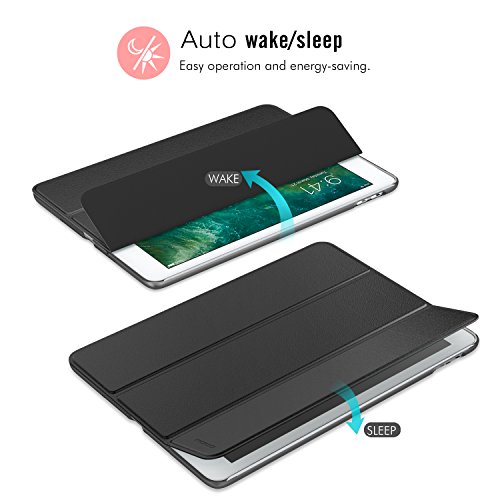 MoKo Hülle für Neu iPad 9.7 Zoll 2017 – PU Leder Tasche Schutzhülle Schale Smart Case mit Translucent Rücken Deckel, mit Auto Schlaf / Wach Funktion und Stanfunktion für New Apple iPad 9.7″ IOS 10 Retina Display Tablet, Schwarz - 7