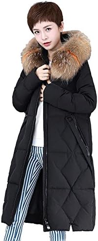 women warm thicker down jacket plush collar hooded long sleeve zipper pocket puffer coats windproof parkas . black . l