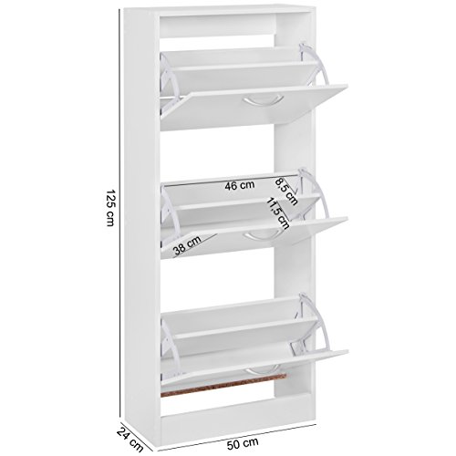 FineBuy Schuhkipper mit 3 Fächern für 18 Paar Schuhe | Moderner Schuhschrank in Weiß | Schuhkommode 50 x 24 x 125 cm - 2