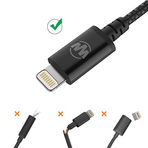 Wanshine 1m iPhone Lightning Kabel Nylon USB Ladekabel, Lebenslange Garantieserie, [Apple MFi Zertifiziert] für iPhone 7, 7 Plus SE 5s 5c 5 6s 6 / 6 Plus, 6s Plus, iPad Pro, Air 2 und weitere (schwarz) - 4