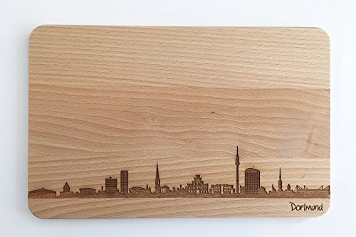 Brotzeitbrett Dortmund Skyline | Frühstücksbrettchen aus Buche | Holz Schneidbrett | Geschenk mit Gravur | Frühstücksbrett | Nordrhein-Westfalen (ohne persönlicher Gravur)
