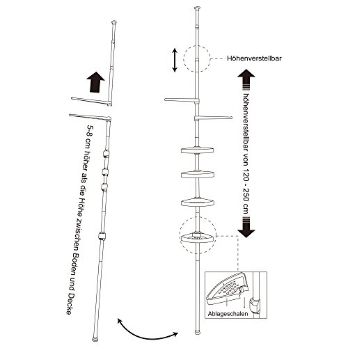WOLTU BZ4106-1 Badregal Duschecke Teleskop , Höhe 120-250cm , 4 wasserdurchlässige Ablagen, 2 Handtuchhalter , Weiss - 4