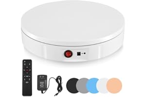 TLPEMN Plateau Tournant Electrique, 100KG 30CM Présentoir Tournant, Direction à 360° et Vitesse Réglables Plateau Tournant de Photographie avec 5 Panneaux de Fond et Télécommande(Blanc)