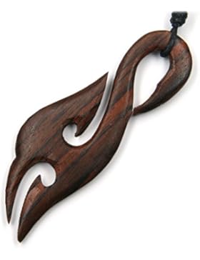 Maori Schmuck aus Holz, Kettenanhänger zeitlos natürlich Länge 7cm, inkl Textilband