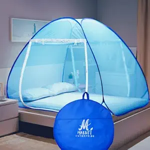 Maruti Enterprise Polyester Adults Washable  Double Bed , King Size , Big Large Super - 6x6, 7x7, 8x8, 6x6.5 ft - Foldable Portable Insect Screen Machhardani Mosquito Net (SkyBlue)