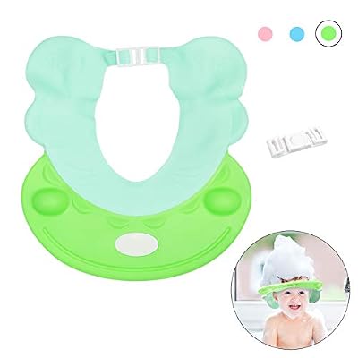 ZERHOK Chapeau douche Bébé Visière Bain Bébé, Casquette de Bain Enfant Réglable Douche Protéger pour Protection Yeux Anti Shampooing belle vert Modélisation animale