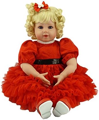 20"/50cm Realistic Soft Vinyl Silicone Reborn Baby Doll Real Life Like Newborn Dolls Cloth Body Blonde Hair Red Dress Xmas Gift