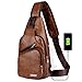 Produktbild Herren Sling Bag Vintage Leder Brust Schulter Rucksack Crossbody Handtasche mit USB-Ladeanschluss für Wandern Radfahren Camping Daypacks