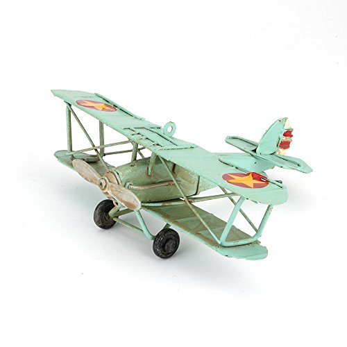 Hugs & More - Modelo de avión biplano de metal, antiguo, hecho a mano