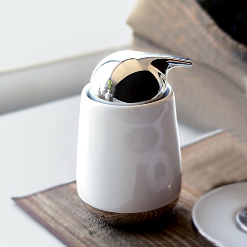 Satu Brown 3-teilig Deluxe Badezimmer Zubehör Set – aus Keramik – Beinhaltet: Seifenspender / Lotionspender, Seifenschale, Zahnputzbecher, Erstklassige Keramik Badezimmer Zubehör-Set (Weiß) - 4