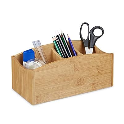 Relaxdays 10020246 Relaxdays Organiseur de Bureau Bambou Nature 13 x 26 x 11,5 cm