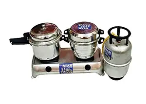 Tiny Souls Kids Miniature Palm Size Aluminium Kitchen Pretend Playset | Aluminium Cooker, Gas Stove,Idli Pot Combo Set | Pack of 3