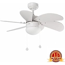 PALAO FARO 33180 - Ventilador de techo con luz 6 palas de madera MDF, Diámetro 760mm, Accionado por cadena