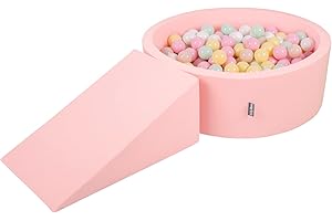 KiddyMoon Spielplatz Aus Schaumstoff Mit Rund Bällebad (200 Bälle) Ballgruben Für Babys Spielbad Hindernisläufen, Hergestellt In Der EU, Pink:Pastellbeige/Pastellgelb/Weiß/Minze/Puderrosa