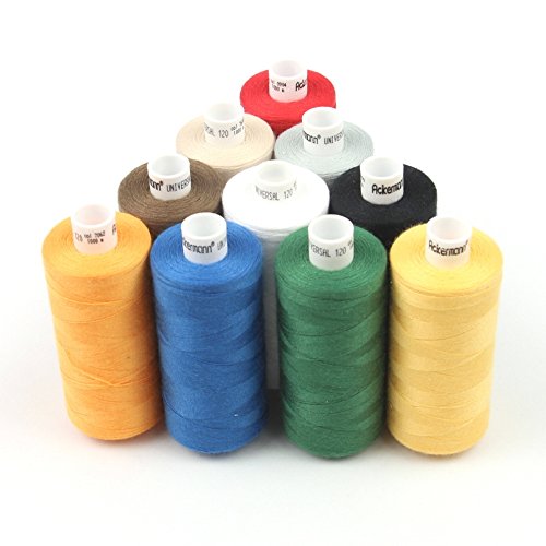 10.000m Nähgarn (10x 1.000m) ACKERMANN® Universal Nähgarn Farben-Mix in 10 Farben Stärke 120, Markengarn - 4