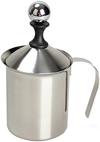 Demiawiking 400ML Durable Stainless Steel Milk Frother Double Mesh Milk Creamer Milk Foam Jug