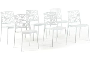 SIEDITI FUORI E DENTRO Sedie impilabili in polipropilene con fibra di vetro per esterno/giardino o interno, idrorepellenti e resistenti, design moderno e naturale - Alina (6, Bianco)