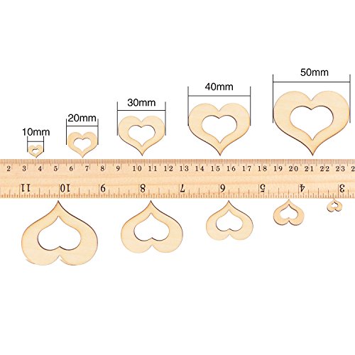 Satinior 100 Stück Hohles Holzherz Verschönerung Holz Herz Scheiben für Kunst Handwerk DIY, 5 Größen - 2