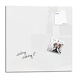 Smart Glass Board ® Pizarra de cristal magnética / Tablero de notas magnético en vidrio + 2 Imanes SuperDym, 48 x 48 cm, Blanco, UltraClear ® Glass