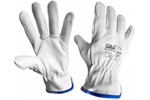 SADISRLS 12 Paia - Guanti da Lavoro in Pelle Fiore Bovino, Taglia 8/9/10/11, Ideali per Edilizia, Carpenteria, Giardinaggio, Meccanica, Altamente resistenti e Professionali - Rinforzati (8 (M))