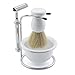 Portable Men Shaving Set Shaver Beard Brush Kit With Five Razor and Soap Dish Stand Bowl (white)