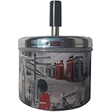Condello Casa Smokeless Metal Ashtray Push Down for Cigarettes Cigar with Spinning Tray Lid for Auto Outdoor,Indoor,Home Tabletop Cute, Sand,Car (British 2)