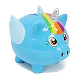 GUMMIVERSCHLUSS: Geöffnet und verschlossen wird die Spardose an der Unterseite des Keramik-Einhorns mit einem Kunststoffstopfen!